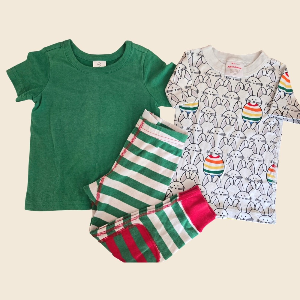 Hanna Andersson Kids Pajama Set Organic Cotton Bunny Stripe Green Size 85/90 3T